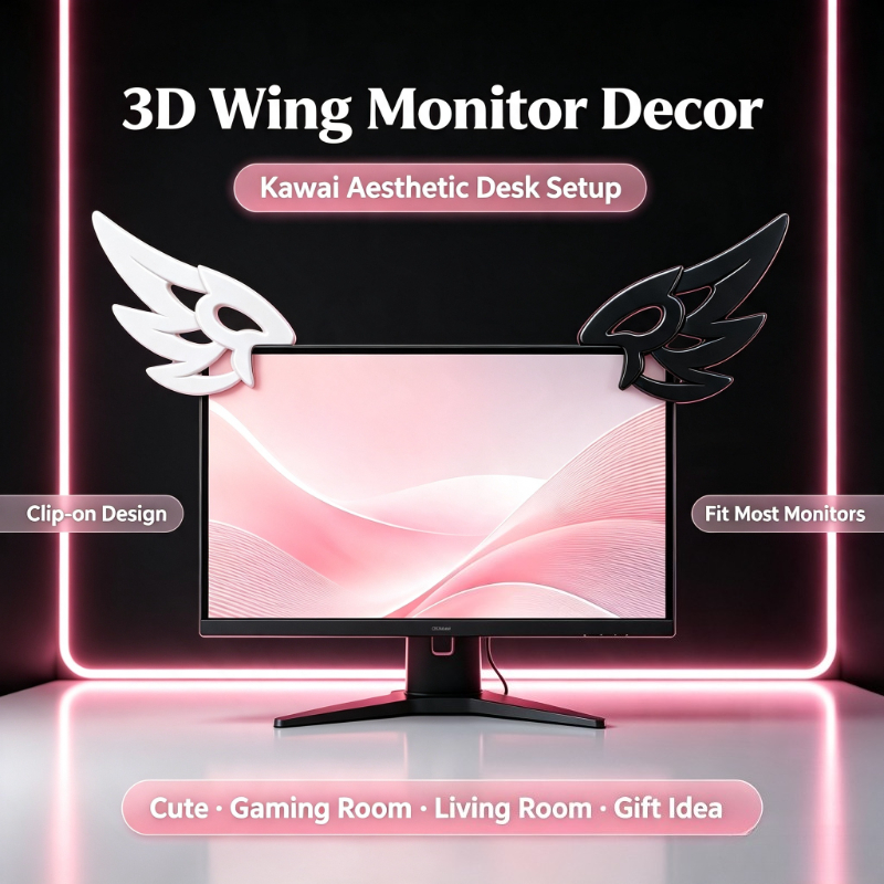 Desk Setup Aesthetic - Décoration d'écran d'ordinateur 3D Kawaii en